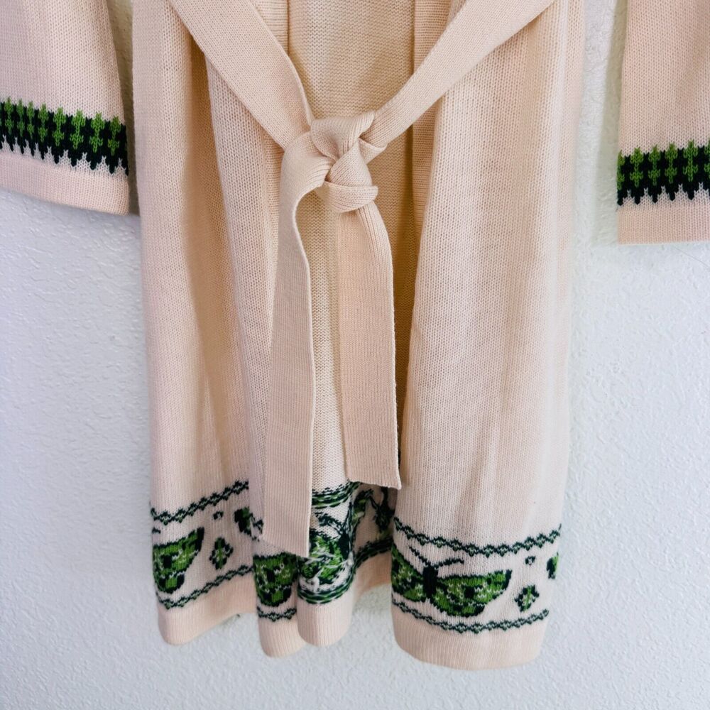 Sky Brand Cardigan Womens Small Wool Butterfly Trim Knit Belted Sweater Y2K NEW - Picture 5 of 12